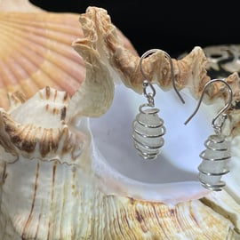 Sterling Silver and Sea Glass Spiral Earrings