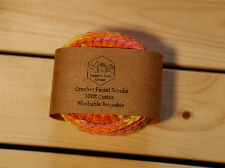 100% Cotton Crochet Facial Rounds Happy Hippy colours