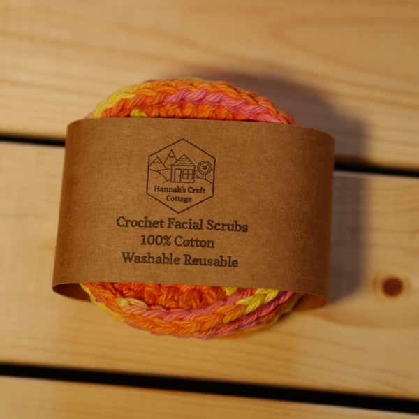 100% Cotton Crochet Facial Rounds Happy Hippy colours