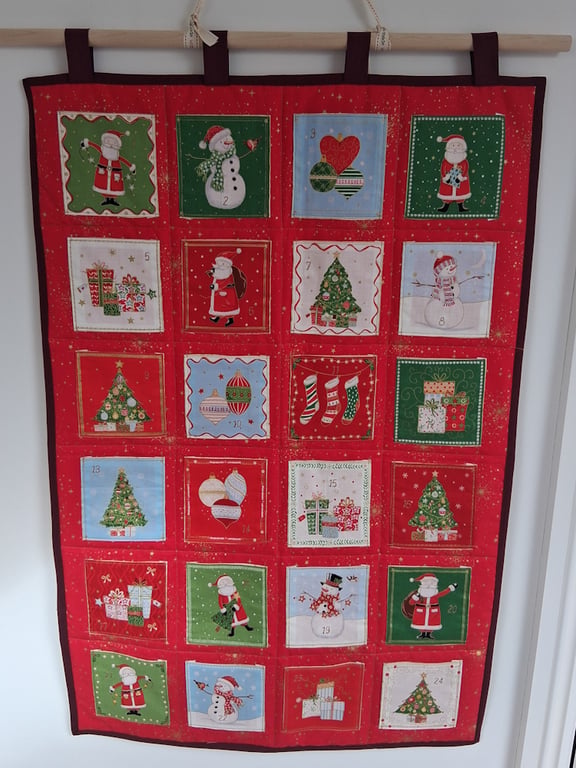 Handmade large red Advent Calendar with large pockets