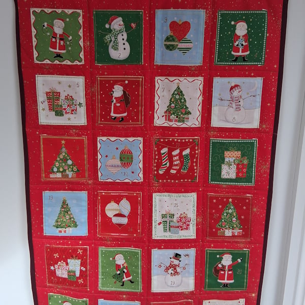 Handmade large red Advent Calendar with large pockets