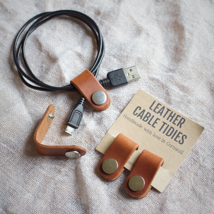 Leather Cable & Charger Tidies - handmade, quality veg tan leather