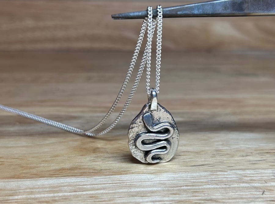 Handmade Solid Sterling Silver Snake Serpent Pendant & Necklace
