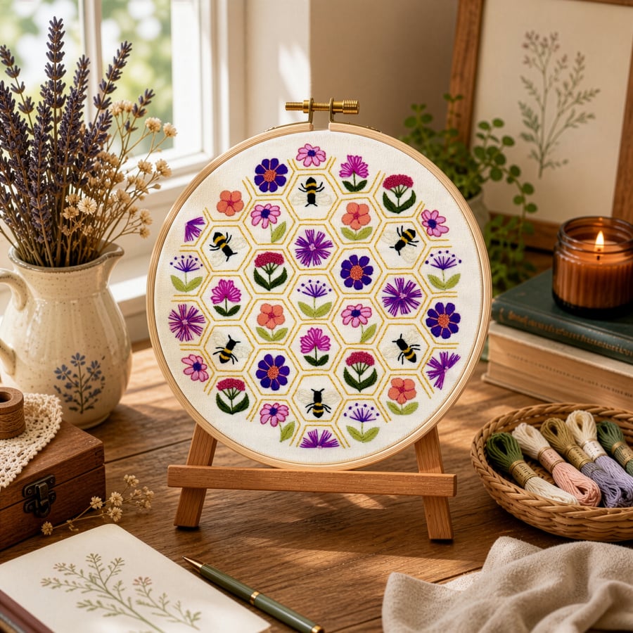 Flower Hive Hand Embroidery PDF Pattern