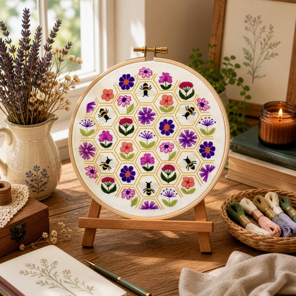Flower Hive Hand Embroidery PDF Pattern