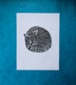 Sleeping Cat Lino Print - Original Hand Carved Print - Black & White Linocut - Image 7