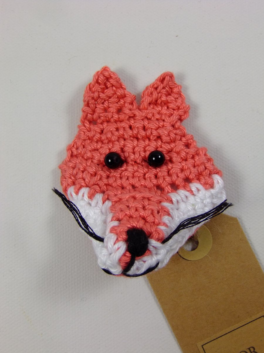 Crochet Fox Brooch with Tag