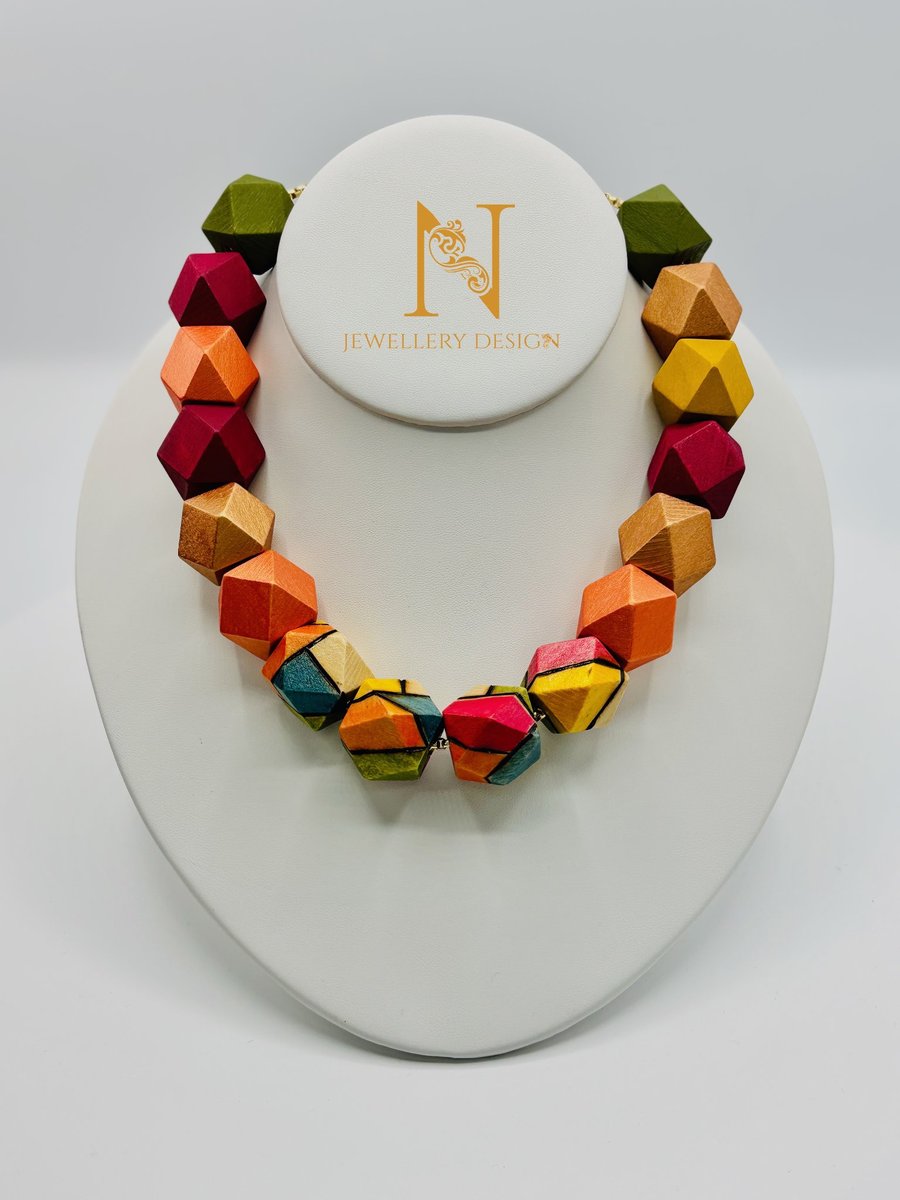 Colour Burst Geometric Wood Necklace
