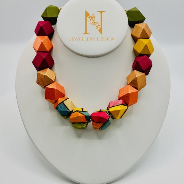 Colour Burst Geometric Wood Necklace