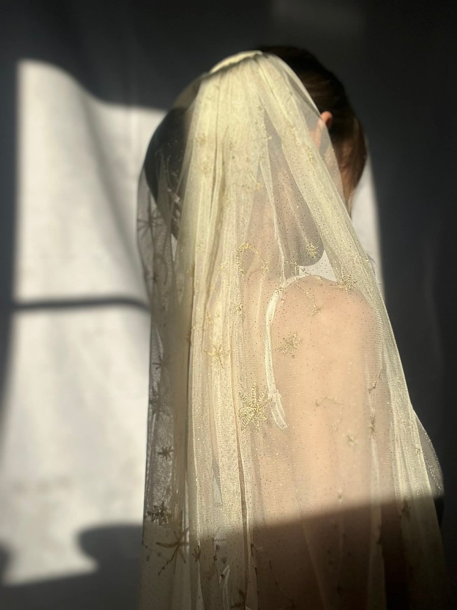 Cassiopeia - Celestial Wedding Veil With Gold Moons And Stars
