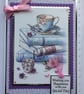 Cup of Tea Books Card Wishing You Happiness Floral Tea Cup Baking Pink - Image 1