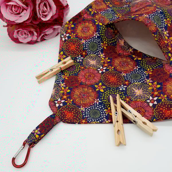 Raspberry pink dandelion burst, clip on peg bag. 