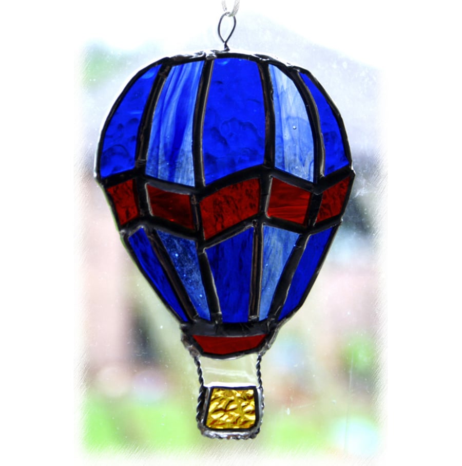Hotair Balloon Suncatcher Handmade Stained Glass Blue