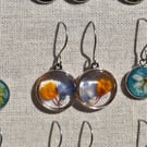 Pressed Flower Resin Earrings, 304 Stainless Steel Hooks, Made in Scotland