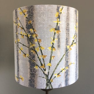  Lovely Grey and Yellow Jasmine Forsythia Vintage Fabric Lampshade