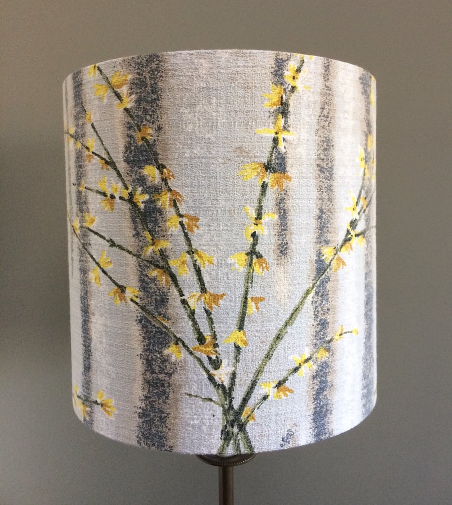  Lovely Grey and Yellow Jasmine Forsythia Vintage Fabric Lampshade