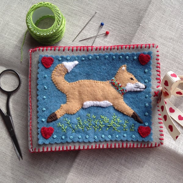 Fox folk art needle case