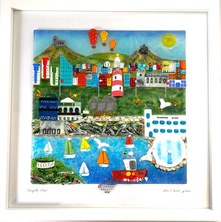 Made to order -“seagulls view”- fused glass landscape