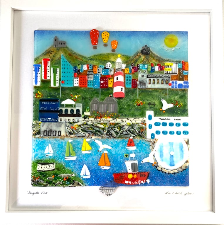 Made to order -“seagulls view”- fused glass landscape