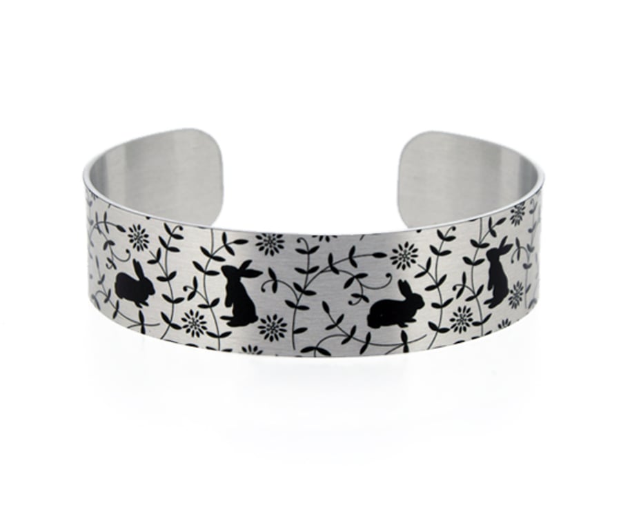 Rabbit jewellery cuff bracelet, bangle with bunnies, pet lover gifts B472