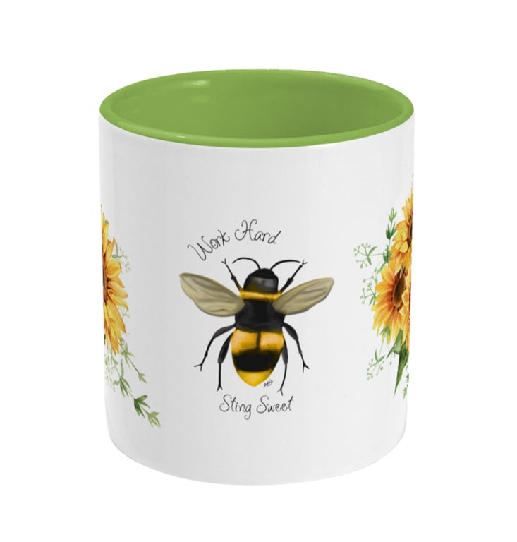 Two Toned Mug Custom design, Bee & Sunflowers