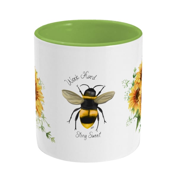Two Toned Mug Custom design, Bee & Sunflowers