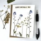 Handmade Real Pressed Forget-me-not, cow parsley, Mother's day Greeting Card