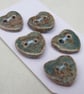 5 Small Heart Shaped Sedge Green Ceramic Buttons - Image 4