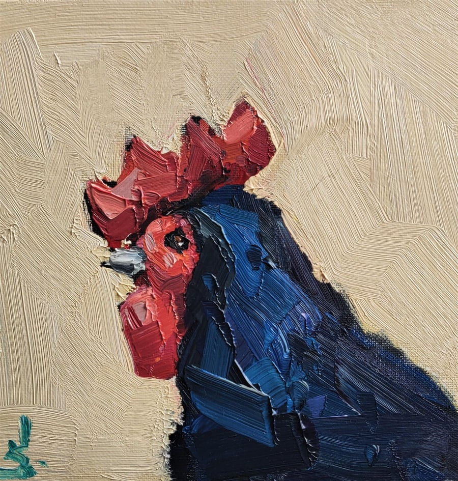 Black Rooster Oil Painting