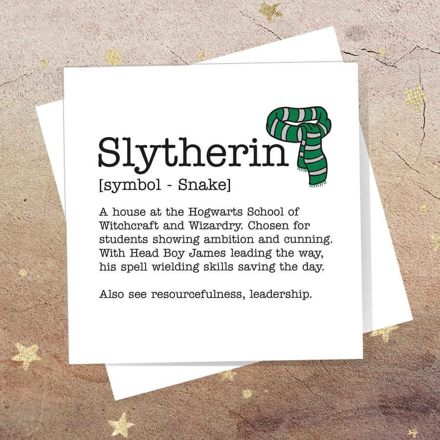 Personalised Slytherin Definition Card, Harry Potter, Hogwarts. Free delivery