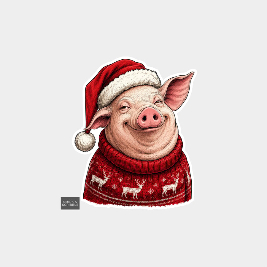Unique Funny Christmas Sticker Xmas Decal For Adults - Cute Pig Posing
