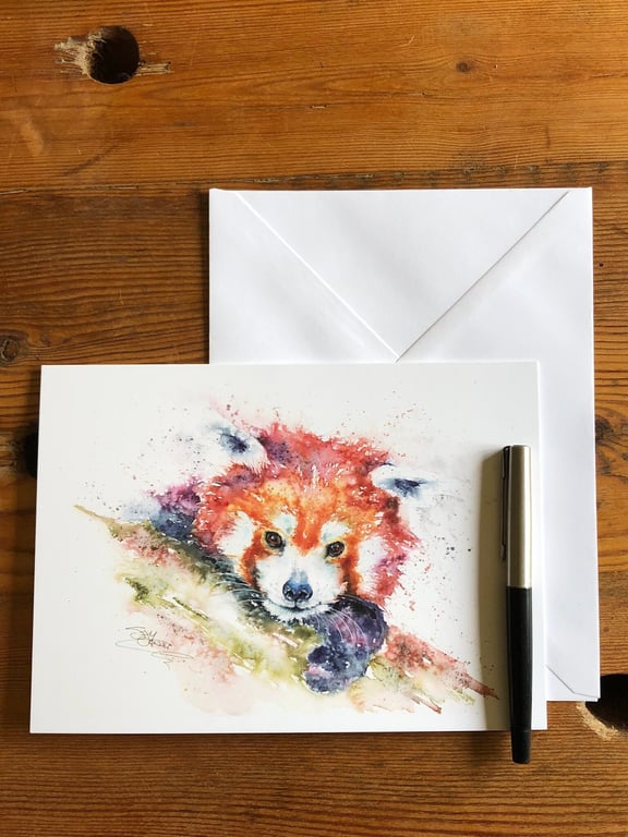 Red Panda Card, A5 blank greeting card with a watercolour red panda design