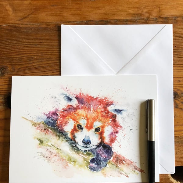 Red Panda Card, Red Panda Greetings Card, Birthday Card, Watercolour Art Card, N