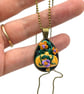 Halloween Pumpkin Necklace, Polymer Clay Tear Drop Pendant