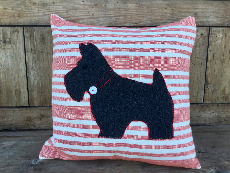 Striped Cushion with terrier design Seconds Sunday