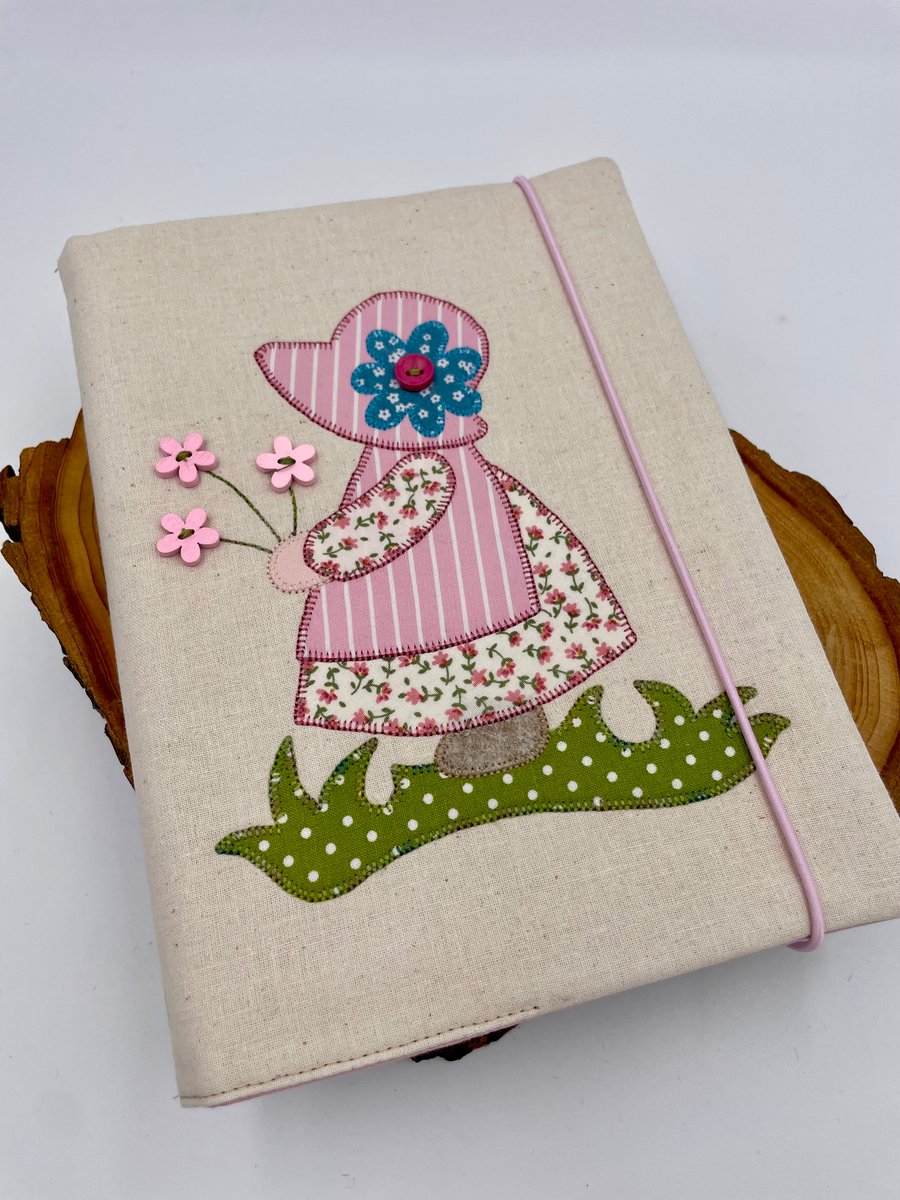 Whimsical appliqué A5 notebook cover