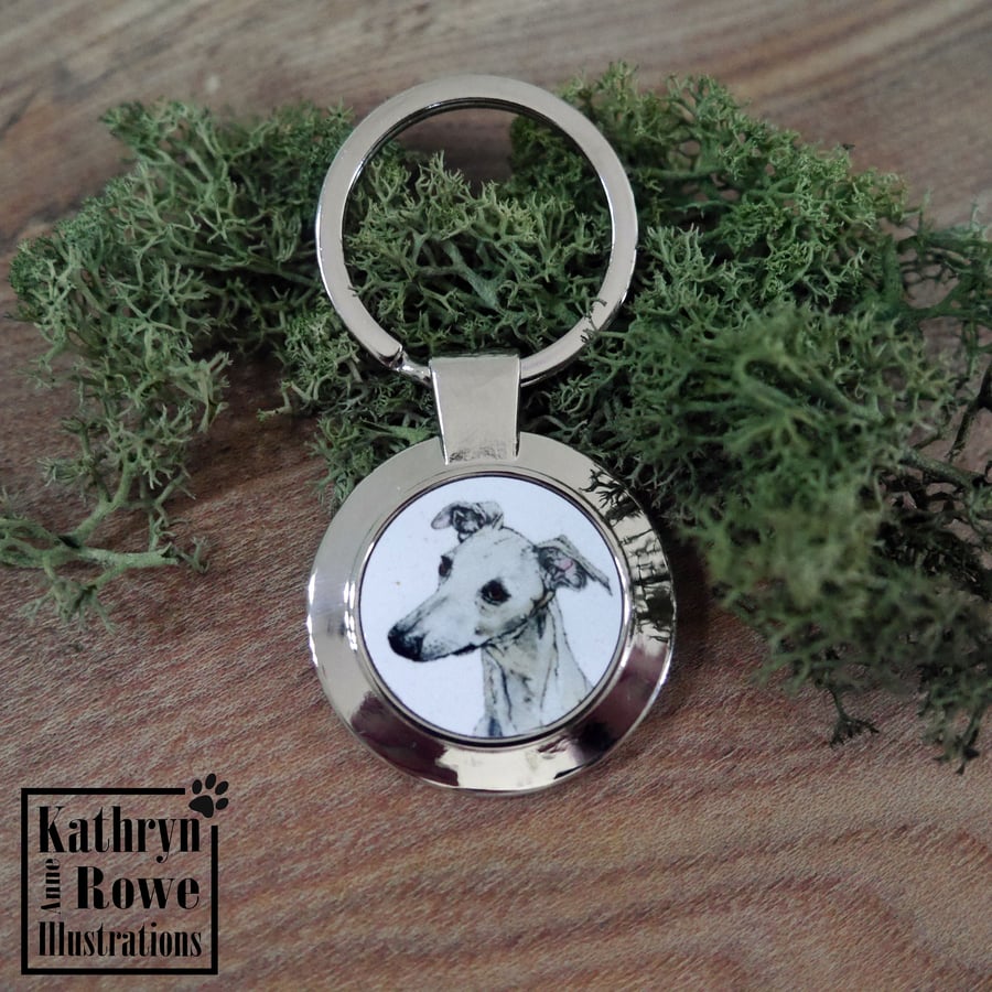 Whippet, Whippet Art, Sighthound, Whippet Gift, Keyring, Whippet Keyring, 