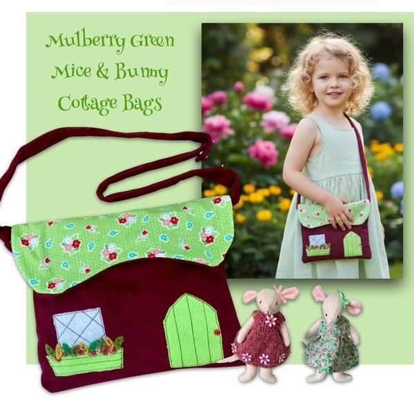 Red and Green Mouse or Bunny Cottage Over the Shoulder Bag