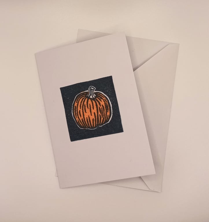 A6 Pumpkin Card & Envelope, linocut, hand printed
