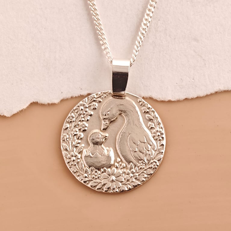 Mother Goose Engraved Sterling Silver Coin Necklace