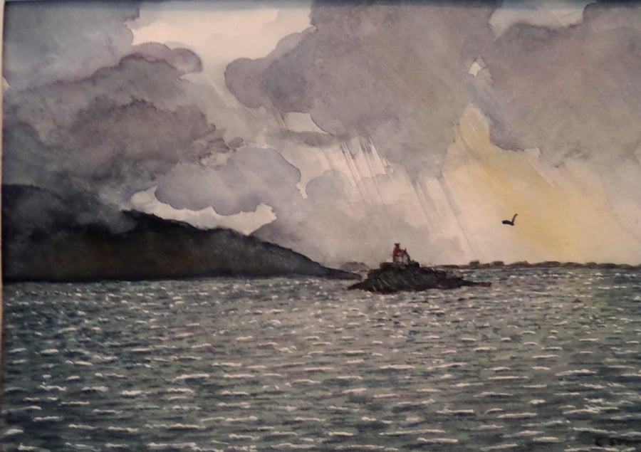 Fenit Lighthouse twilight Tralee Bay County Kerry original watercolour painting
