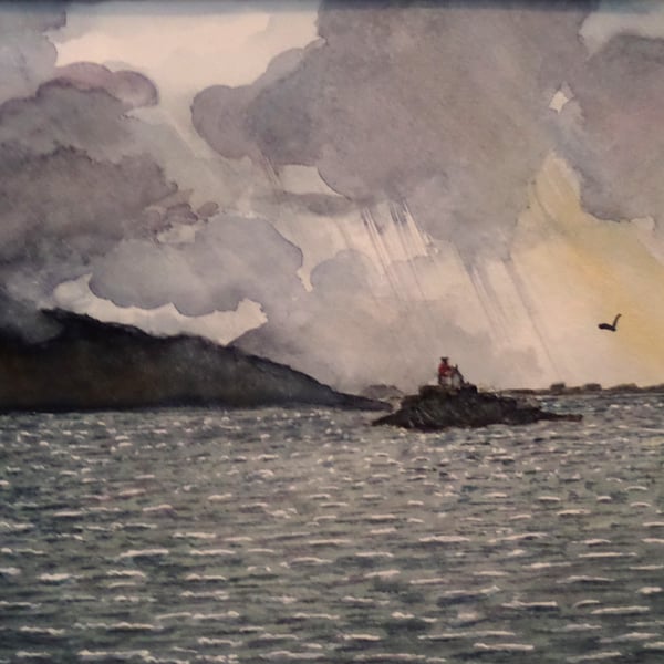 Fenit Lighthouse twilight Tralee Bay County Kerry original watercolour painting