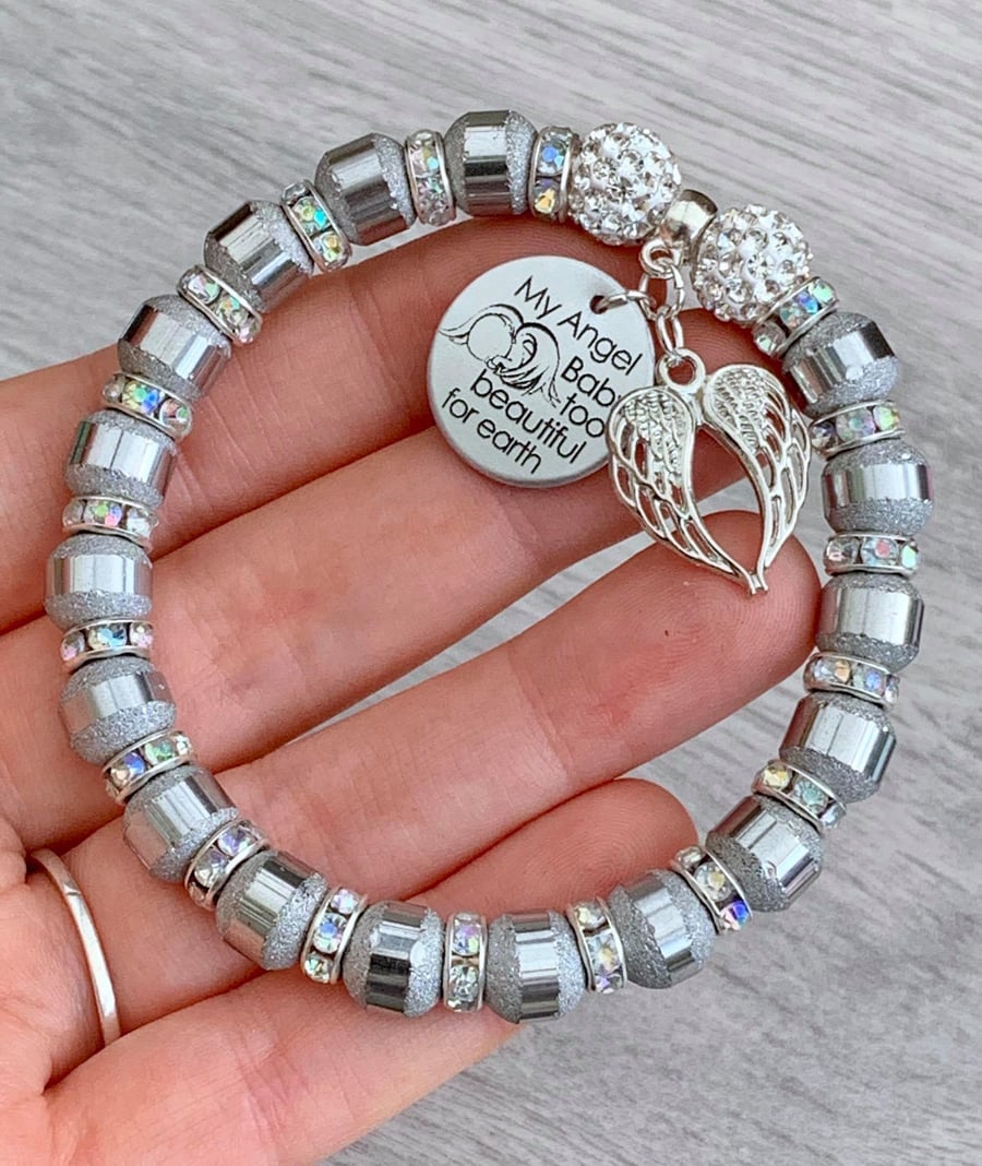 Silver Shamballa Bracelet Miscarriage My Angel Baby Too Beautiful For Earth 