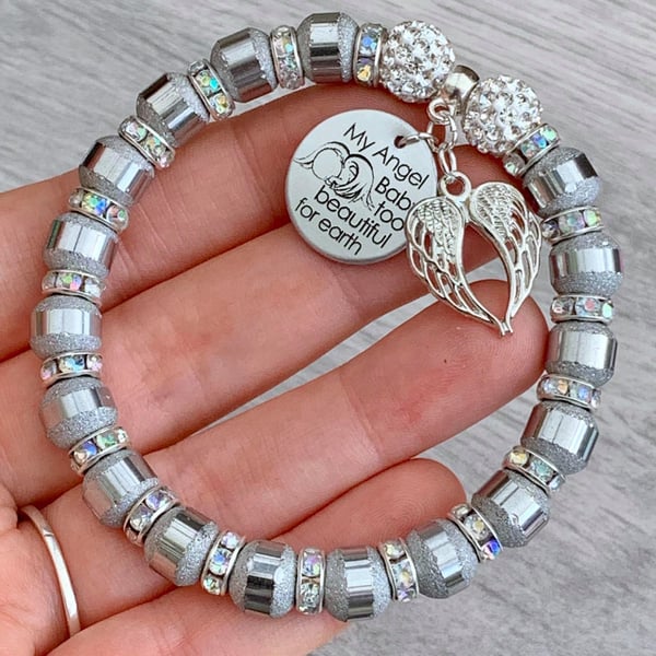 Silver Shamballa Bracelet Miscarriage My Angel Baby Too Beautiful For Earth 