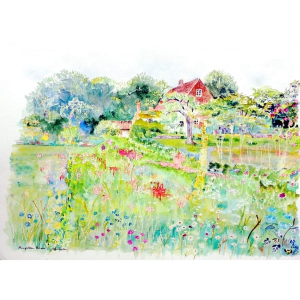 Old Country  House & Garden Watercolour Original Painting