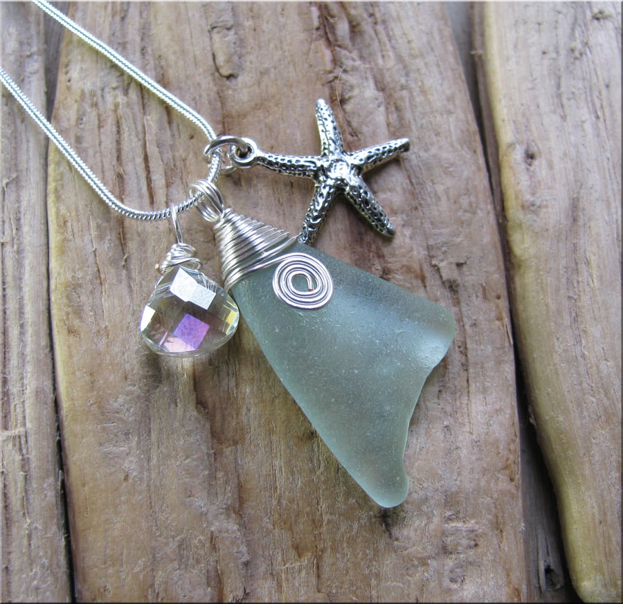Sea glass wire wrapped pendant