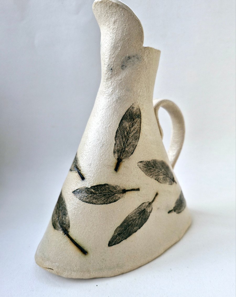 Stoneware Jug, sage leaf design 