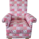 Children's Pink Patchwork Fabric Armchair Chair Girls Kids Nursery Bedroom Roses