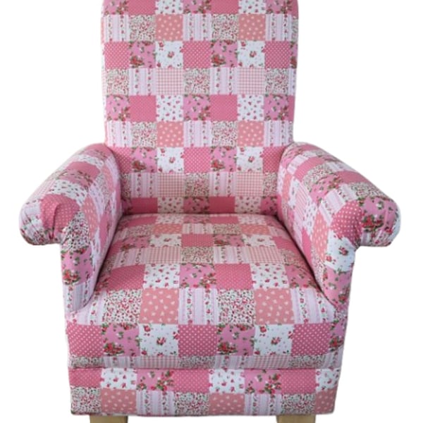 Children's Pink Patchwork Fabric Armchair Chair Girls Kids Nursery Bedroom Roses