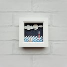 Lighthouse Picture, Ocean Shadow Box, Miniature Seascape Diorama, Sailing Boat